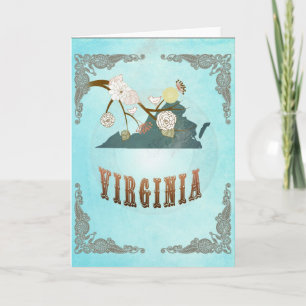 Modern  Virginia State Map - Aqua Blue Feestdagen Kaart