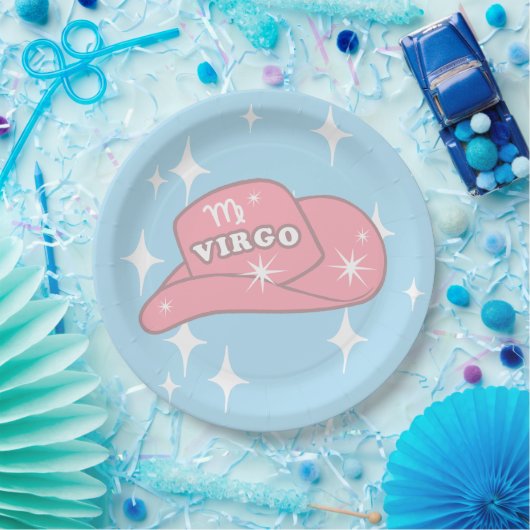 Modern Virgo Zodiac Cowgirl Pet Blue Party Papieren Bordje (Feest)