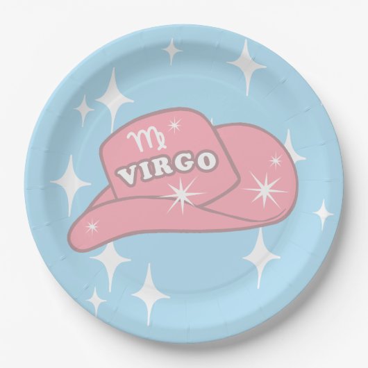Modern Virgo Zodiac Cowgirl Pet Blue Party Papieren Bordje (Voorkant)