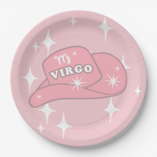 Modern Virgo Zodiac Pink Cowgirl Pet Partij Papieren Bordje