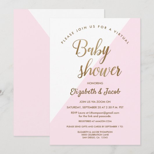Modern Virtual Chic Baby shower Roze Baby Meisje Kaart (Voorkant / Achterkant)