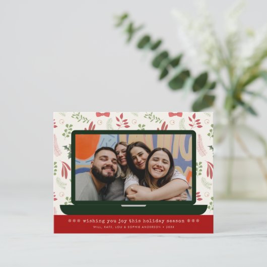 Modern Virtual Video Chat Meeting Christmas Photo Feestdagenkaart (Staand voorkant)