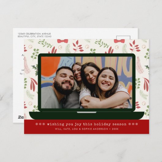 Modern Virtual Video Chat Meeting Christmas Photo Feestdagenkaart (Voorkant / Achterkant)