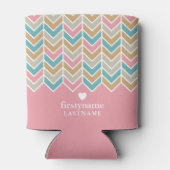 Modern visgraat patroon - roze blauw goud blikjeskoeler (Achterkant)