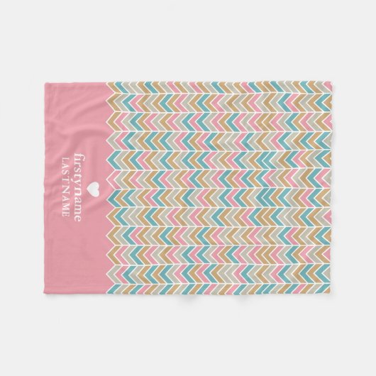Modern visgraat patroon - roze blauw goud fleece deken (Voorkant (Horizontaal))