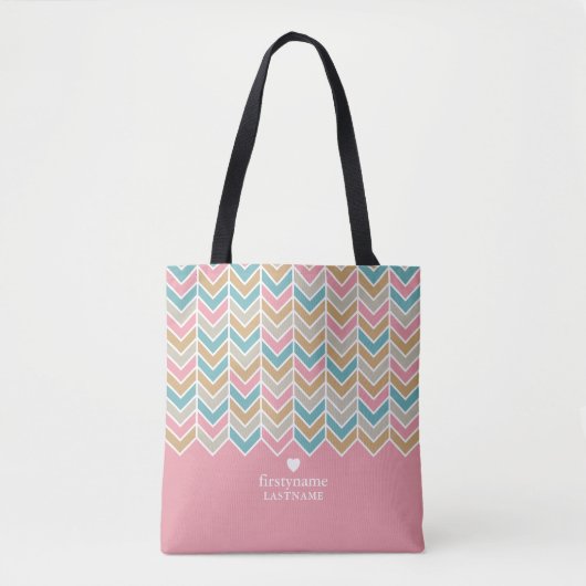 Modern visgraat patroon - roze blauw goud tote bag (Voorkant)
