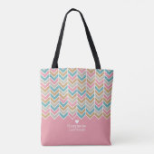 Modern visgraat patroon - roze blauw goud tote bag (Achterkant)