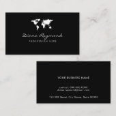 Modern visitekaartje met witte wereldkaart op zwar (Voorkant / Achterkant)