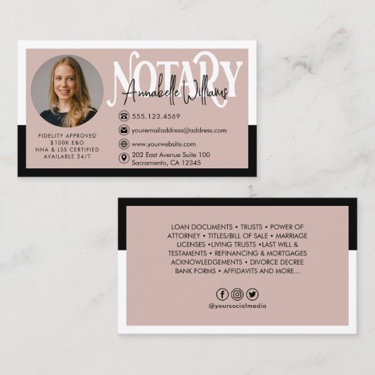 Modern Visitekaartje van de Notarisator van de Fot (Voorkant / Achterkant)