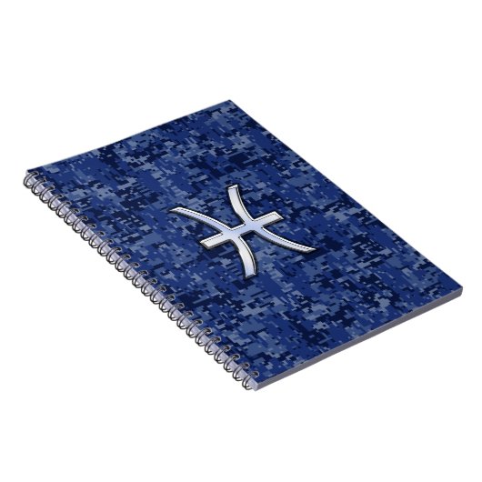 Modern Vissen Sterrenbeeld Navyblauw Digitaal Camo Notitieboek (Rechterzijde)
