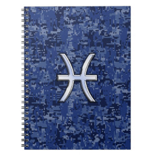 Modern Vissen Sterrenbeeld Navyblauw Digitaal Camo Notitieboek