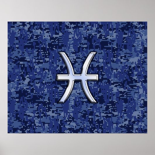 Modern Vissen Sterrenbeeld Navyblauw Digitaal Camo Poster (Voorkant)