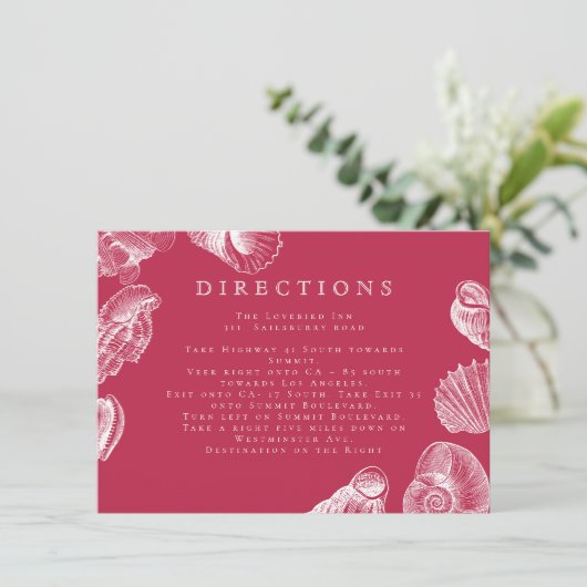 Modern Viva Magenta Beach Zee Shell Directions Informatiekaartje (Staand voorkant)