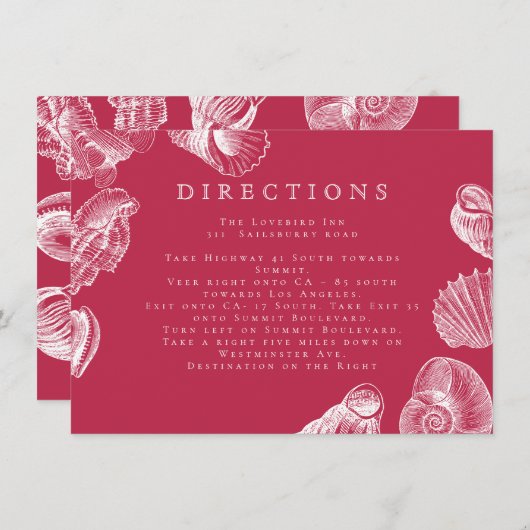 Modern Viva Magenta Beach Zee Shell Directions Informatiekaartje (Voorkant / Achterkant)