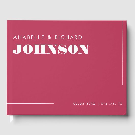 Modern Viva Magenta Bold Typography Simple Wedding Gastenboek (Voorkant)