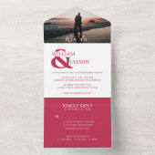 Modern Viva Magenta in White Photo Wedding All In One Uitnodiging (Binnen)