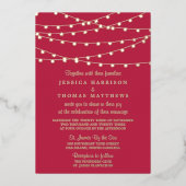 Modern Viva Magenta String Lights Wedding Real Folie Uitnodiging (Voorkant)