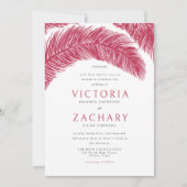 Modern Viva Magenta Summer Palm Leaves Wedding Kaart (Voorkant)