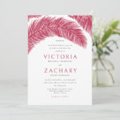 Modern Viva Magenta Summer Palm Leaves Wedding Kaart (Staand voorkant)