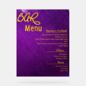 Modern Vivid Violet Paarse Bar Menu Acryl Bord (Voorkant)