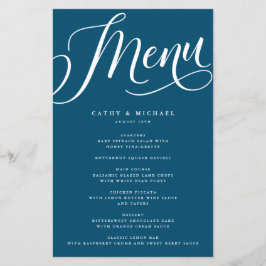 Modern Vlaams Manuscript, donkerblauw menu Papier