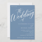 Modern Vlaams Manuscript, Dusty Blue Wedding Kaart (Voorkant)