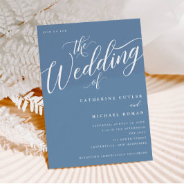 Modern Vlaams Manuscript, Dusty Blue Wedding Kaart