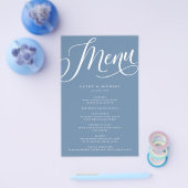 Modern Vlaams Manuscript, robuust Blauw Papiermenu Flyer (Enkel)