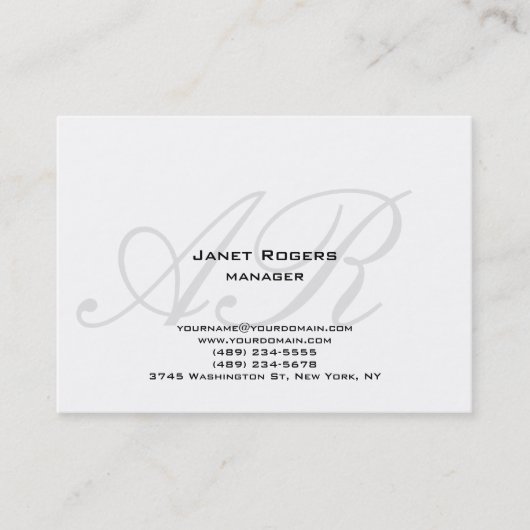 Modern vlak mollig modern wit grijs monogram visitekaartje (Voorkant)