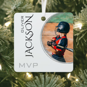 Modern Voeg je foto Baseball Kaart toe Metalen Ornament