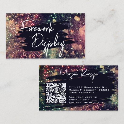 Modern Voeg uw QR-code Firework Display Company to Visitekaartje (Voorkant / Achterkant)