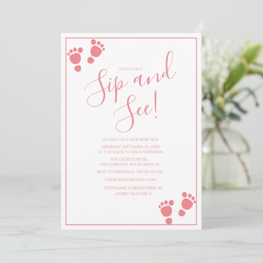 Modern voetafdruk Sip en zie partijuitnodiging Kaart (Staand voorkant)