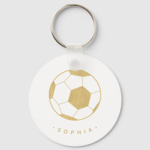 Modern Voetbal in Goud Gepersonaliseerd Sleutelhanger