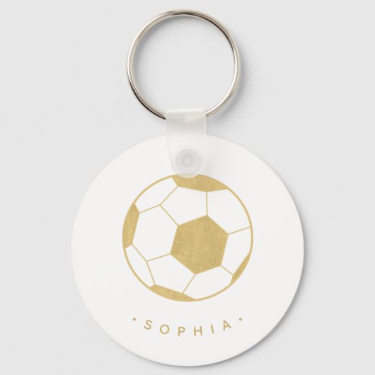 Modern Voetbal in Goud Gepersonaliseerd Sleutelhanger (Voorkant)