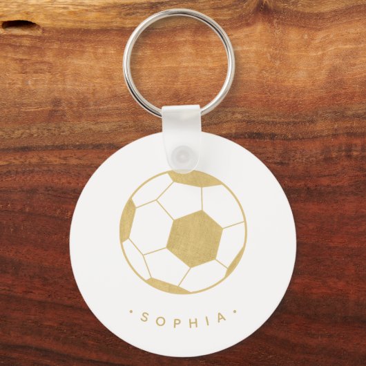 Modern Voetbal in Goud Gepersonaliseerd Sleutelhanger (Voorkant)
