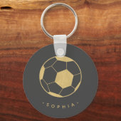 Modern Voetbal in zwart en goud op maat Sleutelhanger (Voorkant)