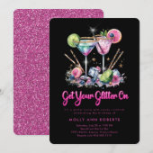Modern volwassen glitter verjaardag cocktail party kaart (Voorkant / Achterkant)