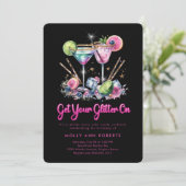 Modern volwassen glitter verjaardag cocktail party kaart (Staand voorkant)