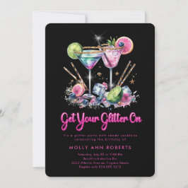 Modern volwassen glitter verjaardag cocktail party kaart