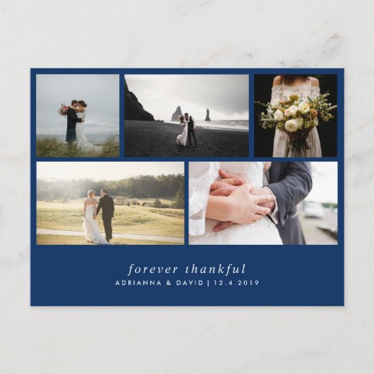 Modern voor altijd dankbaar | Marine Blauw Trouwfo Briefkaart (Voorkant)