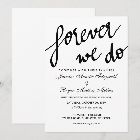 Modern voor altijd maken we een kalligrafie-bruilo kaart