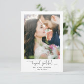 Modern voorbij Grateful Script 2 Photo Wedding Bedankkaart (Staand voorkant)