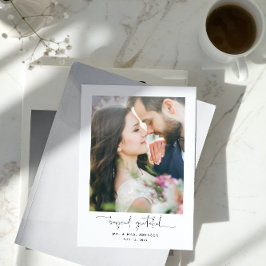 Modern voorbij Grateful Script 2 Photo Wedding Bedankkaart