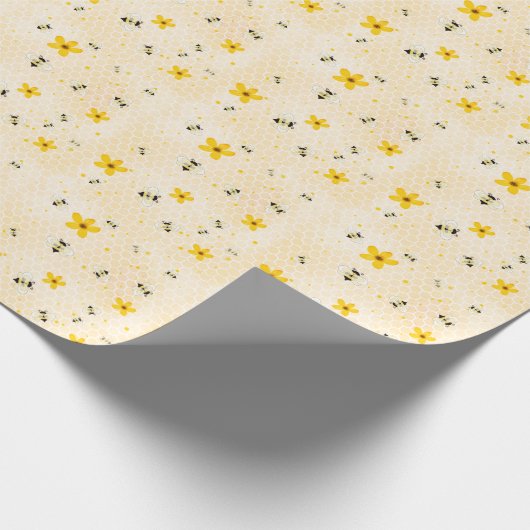 Modern voorjaar bloemig bijen patroon inpakpapier (Hoek)