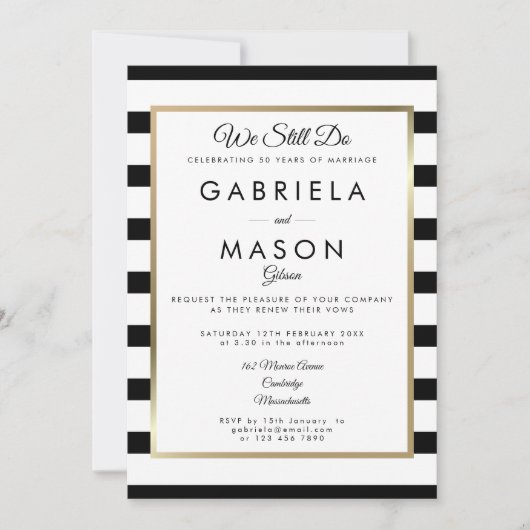 Modern Vow Renewal Klassic Stripe Gold Border Kaart (Voorkant)