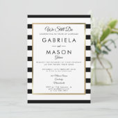 Modern Vow Renewal Klassic Stripe Gold Border Kaart (Staand voorkant)