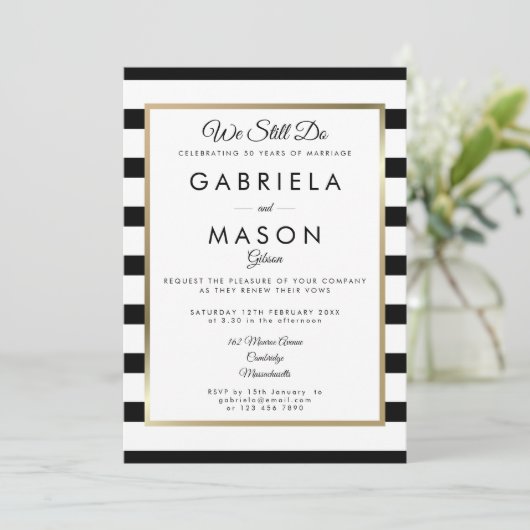 Modern Vow Renewal Klassic Stripe Gold Border Kaart (Staand voorkant)