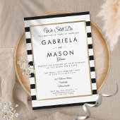 Modern Vow Renewal Klassic Stripe Gold Border Kaart