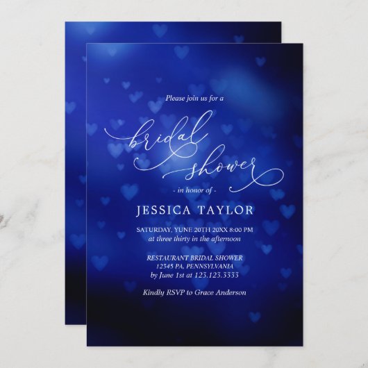 Modern Vrijgezellenfeest blauw hart Bokeh Kaart (Voorkant / Achterkant)