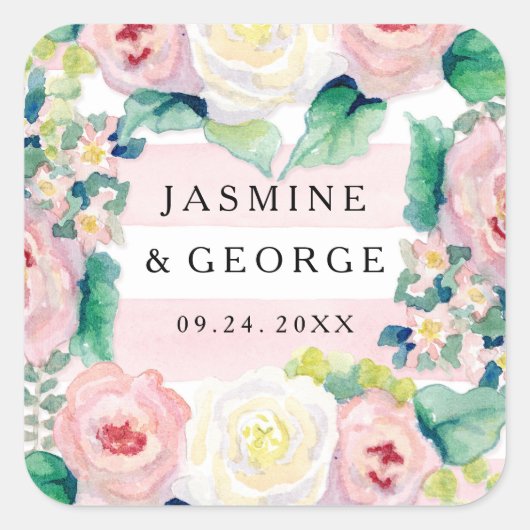 MODERN Vrijgezellenfeest — brede strips met Rozen Vierkante Sticker (Voorkant)